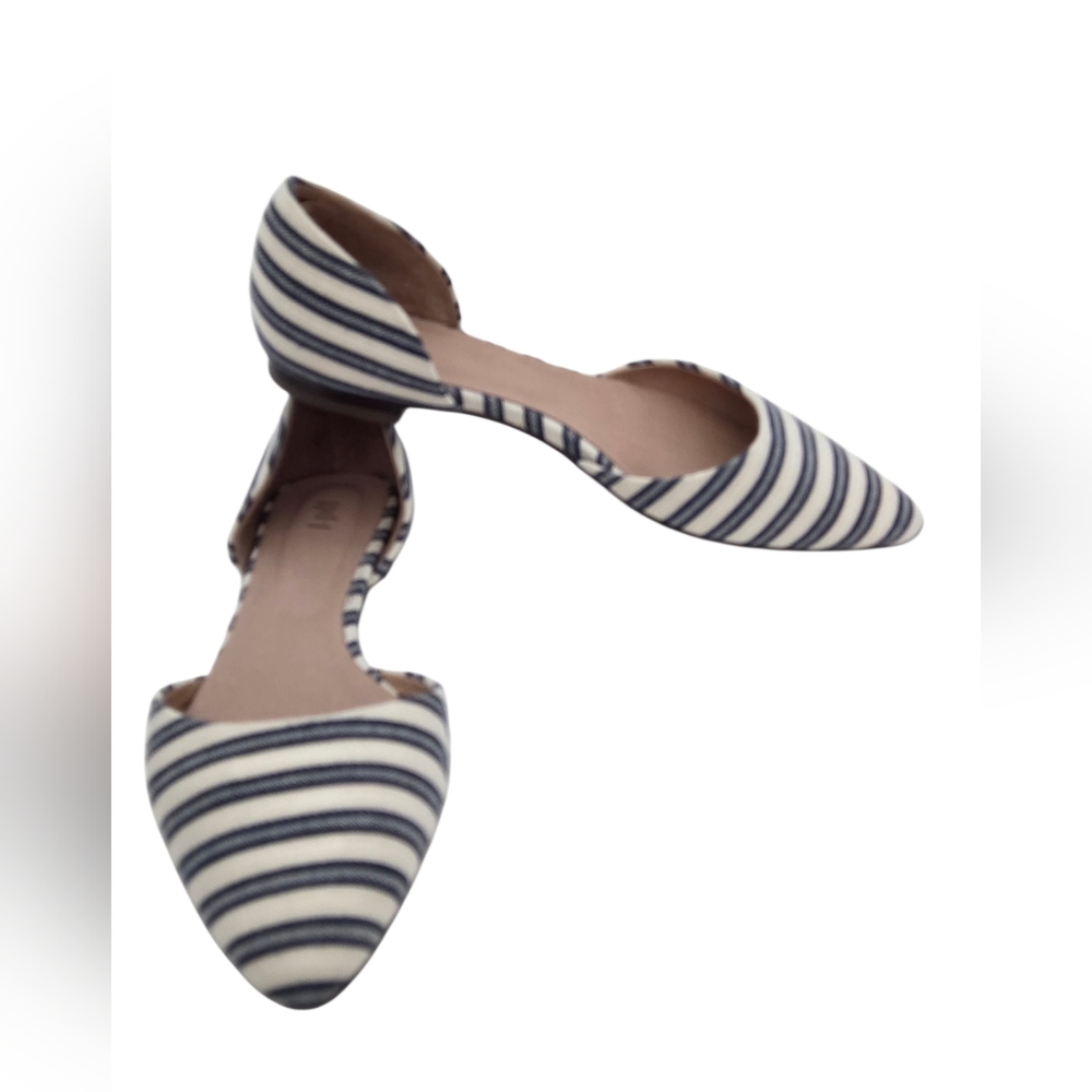 JJILL D’ORSAY POINTED FLATS White Blue Stripes Sz 8.5 Striped - Picture 1 of 12